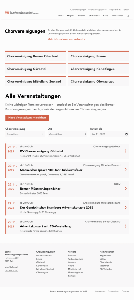 Webansicht des Chorvereinigungs- und Veranstaltungsbereichs des bkgv