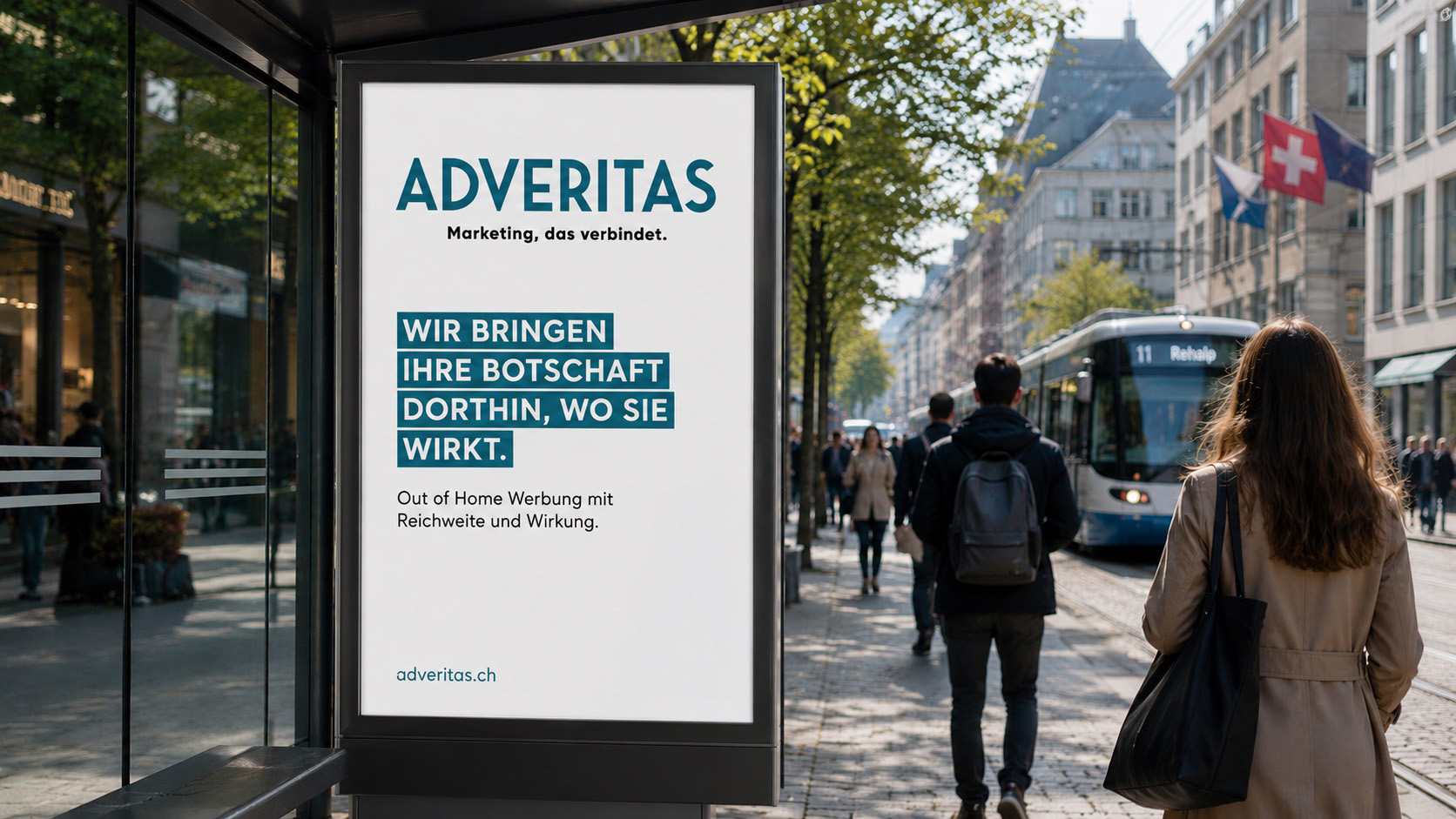 OOH-Werbebanner von Adveritas an der Bushaltestelle
